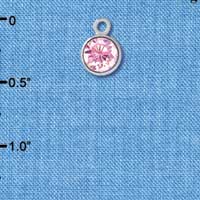 C2630 - CZ Round Pendant - Pink - 6mm - Silver Charm